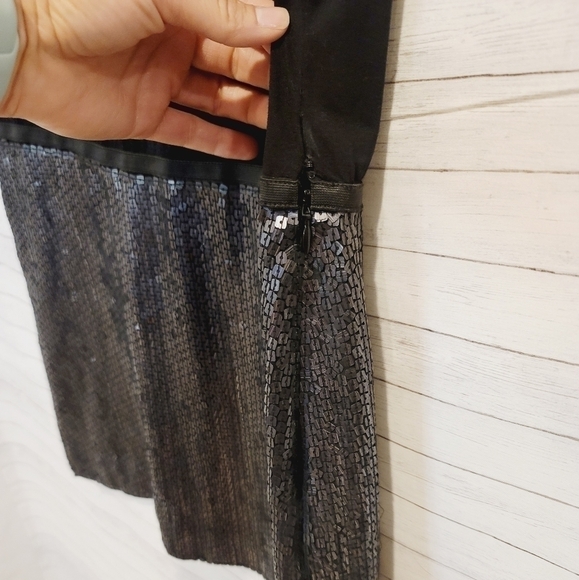 BCBGMAXAZRIA Mixed Media High Low Dress, size 4, Chrome Sequins, So cute! - Picture 5 of 8